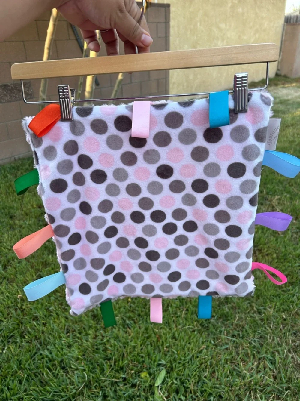 Plush Pink Tag Sensory Lovey Blanket for Kids - Soft Comfort